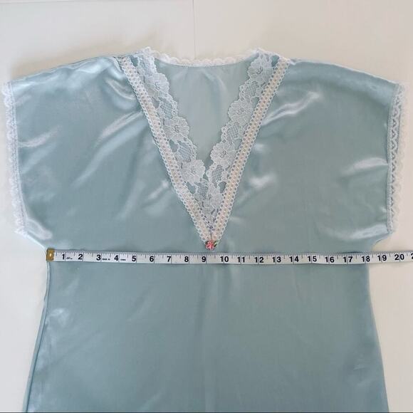 Vintage Honors Intimate Nightgown Satin Aqua Blue Sheer Lace Medium/Large - Picture 10 of 15